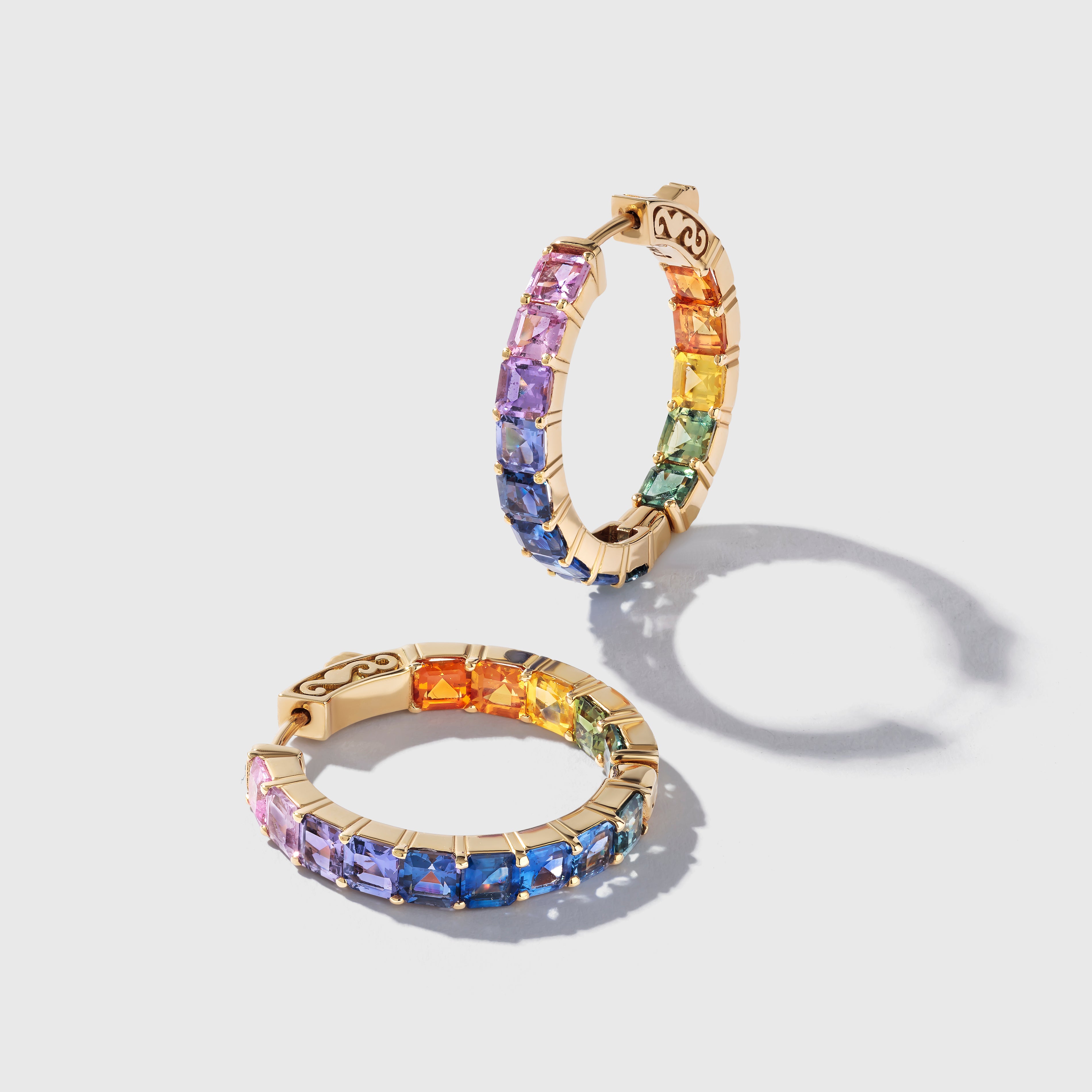 1 inch 3.5 mm Asscher Rainbow Sapphire Earrings