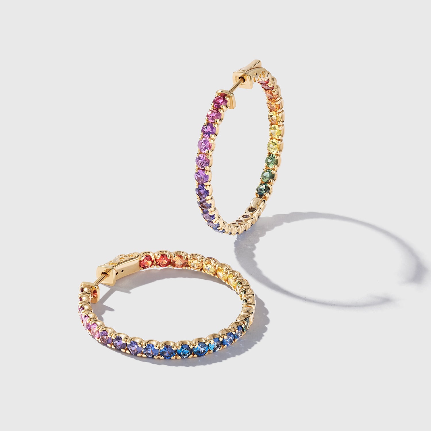 1.25 inch 3 mm Round Rainbow Sapphire Earrings