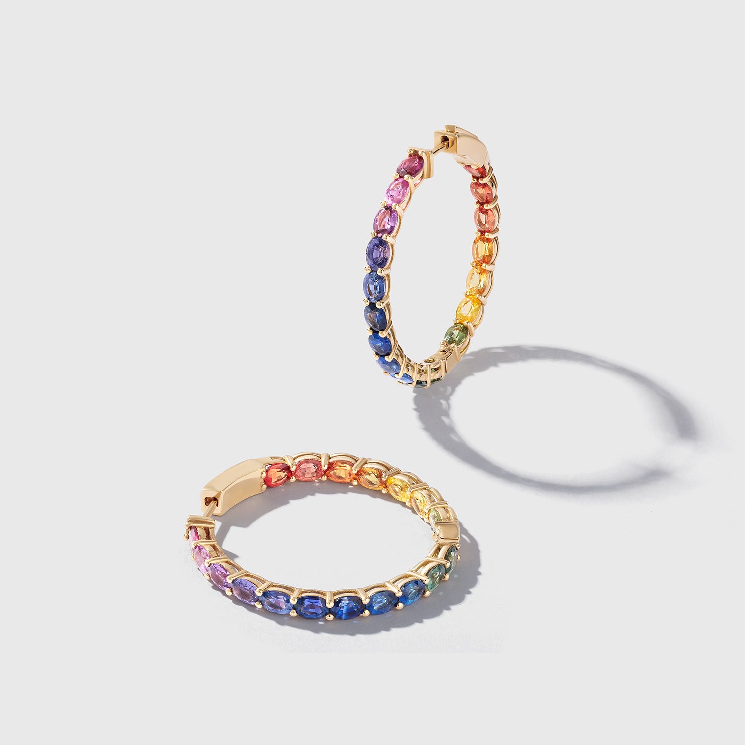1.25 inch 4 x 3 mm Oval Rainbow Sapphire Earrings