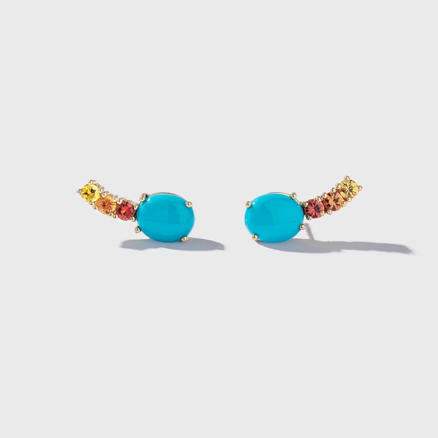 Turquoise and Orange and Yellow Sapphire Ear Climbers