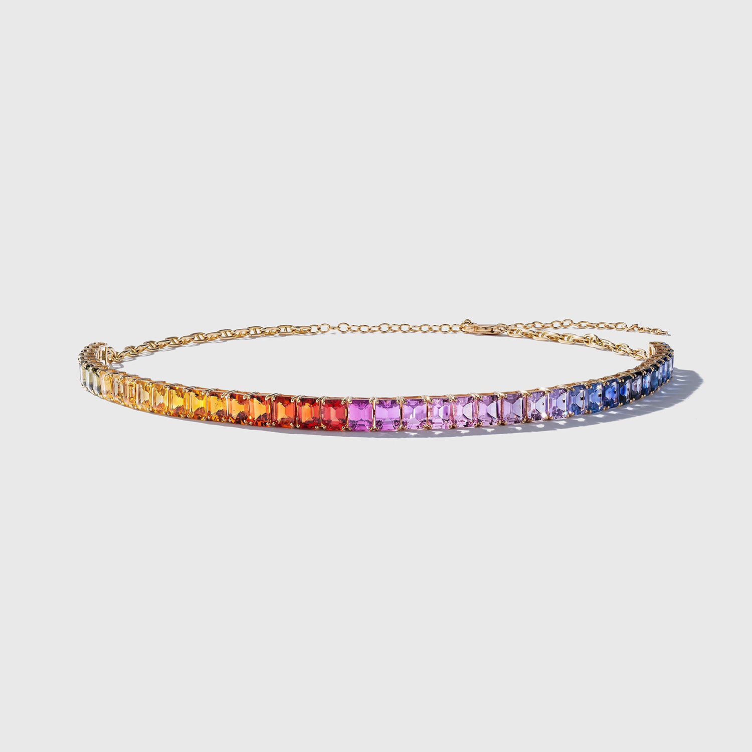 5x4 mm Emerald Cut Rainbow Sapphire Choker