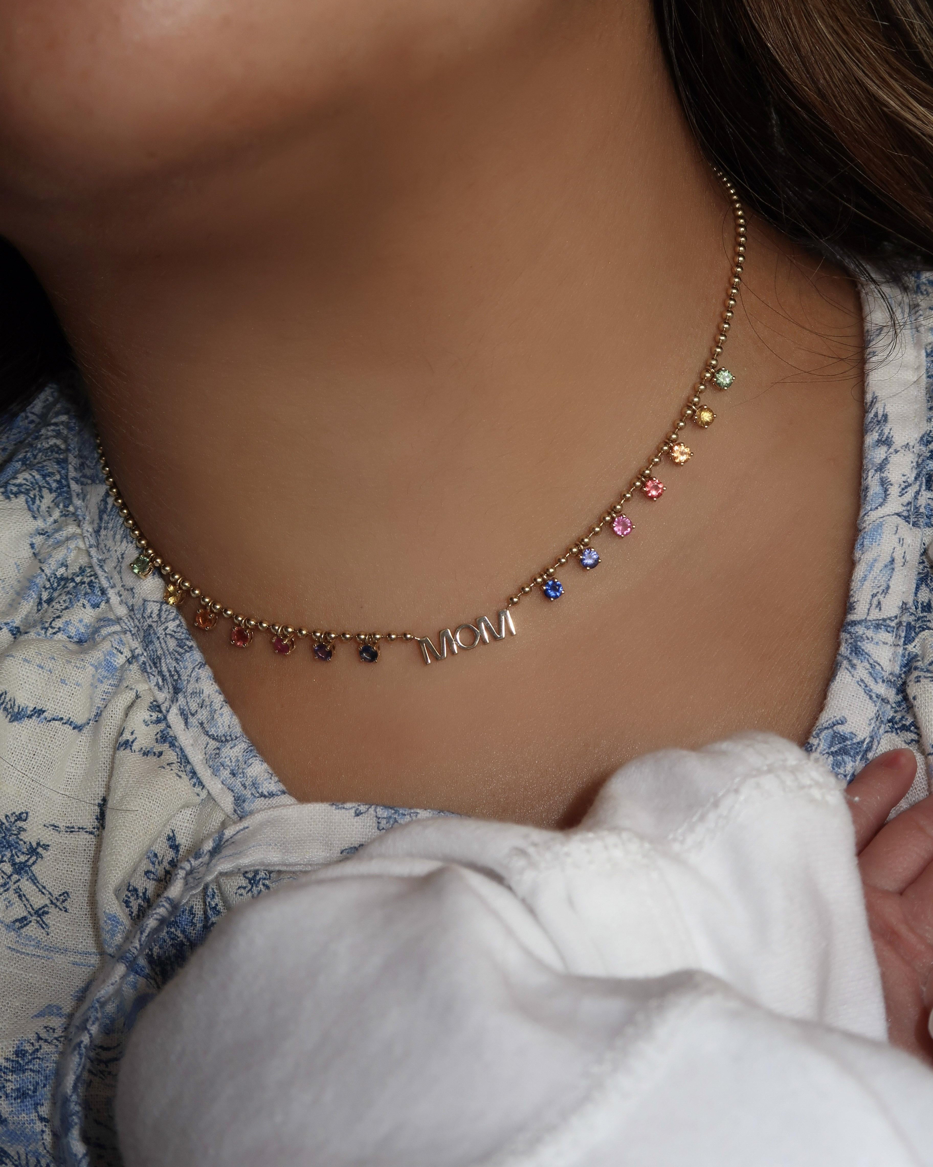 Rainbow Sapphire Mom Necklace