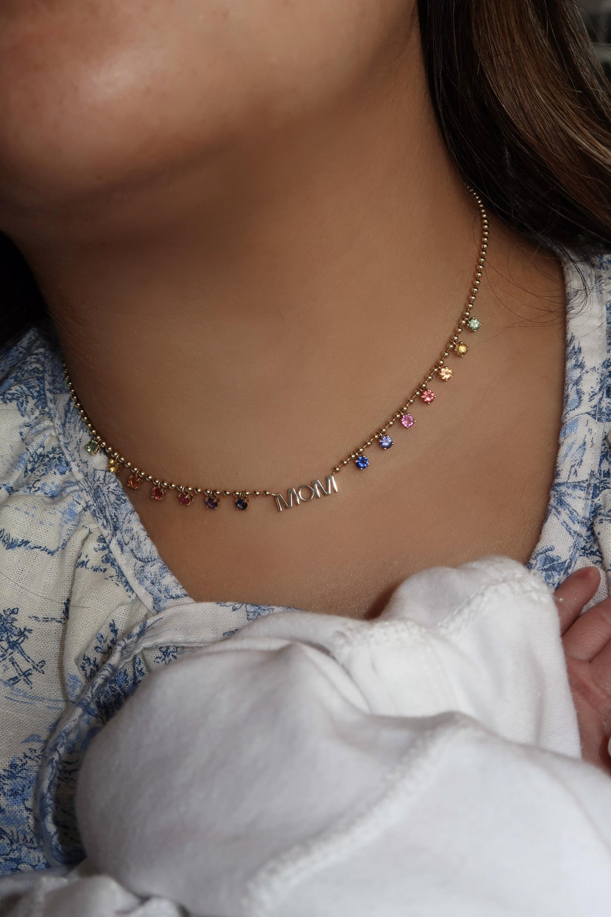 Rainbow Sapphire Mom Necklace