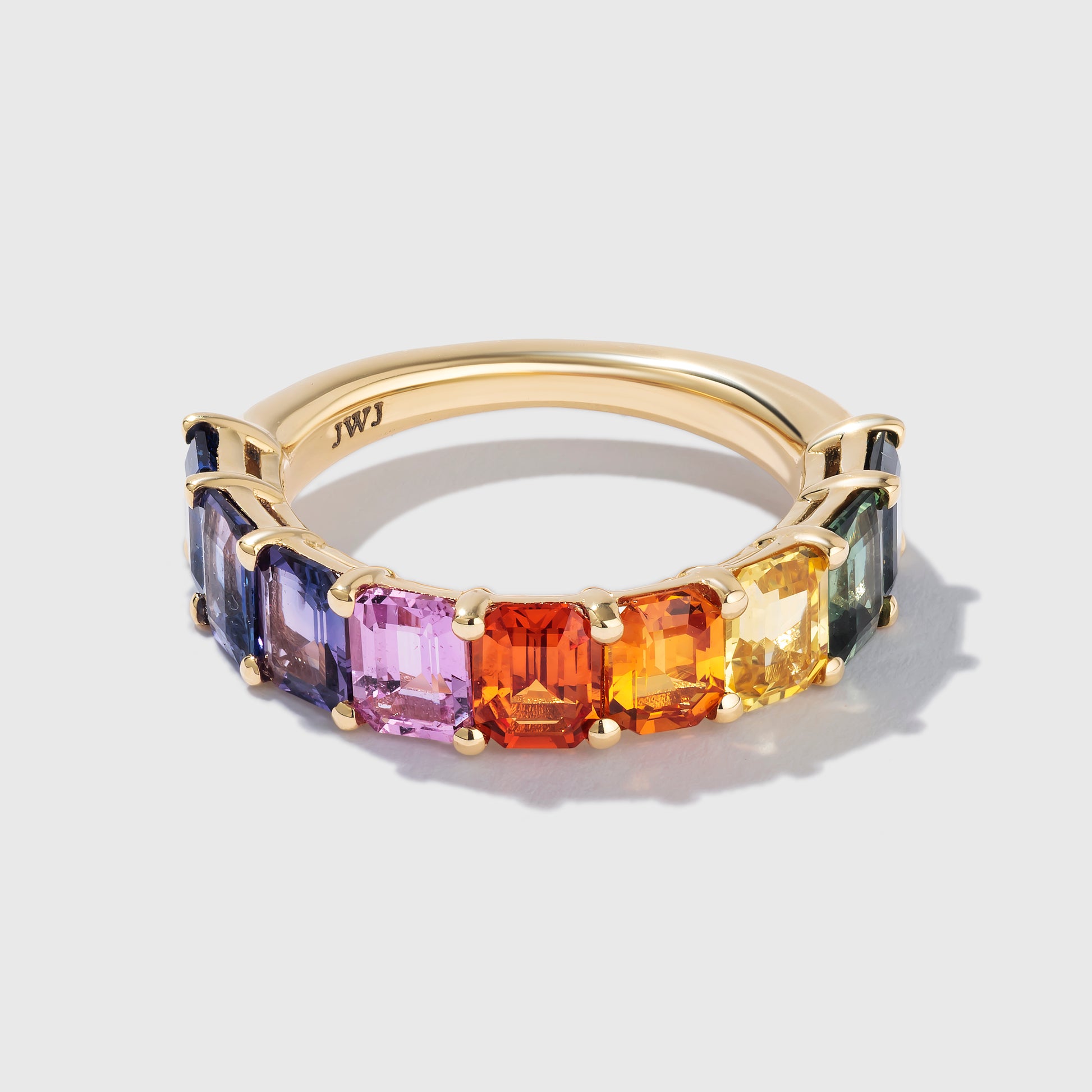 5×4 Emerald Cut Rainbow Sapphire Half Band
