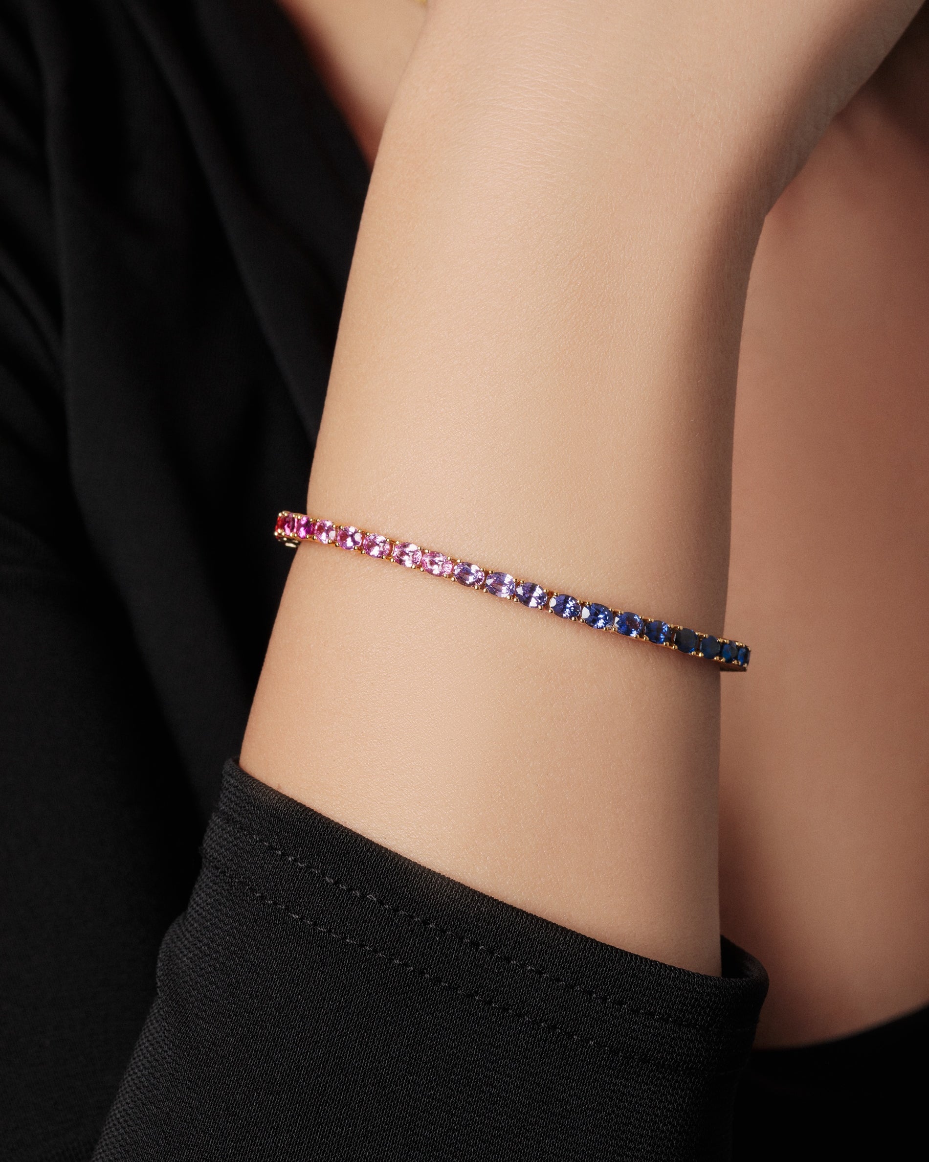 4x3 mm Oval Rainbow Sapphire Bracelet
