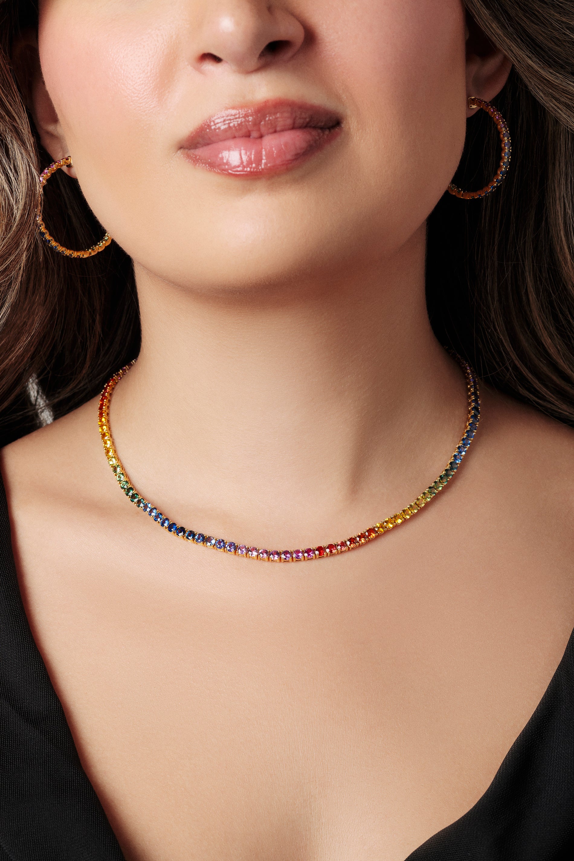 3.5 mm Round Rainbow Sapphire Necklace
