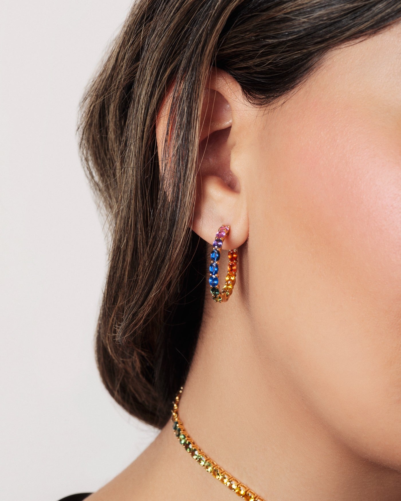 1 inch 3 mm Round Rainbow Sapphire Earrings