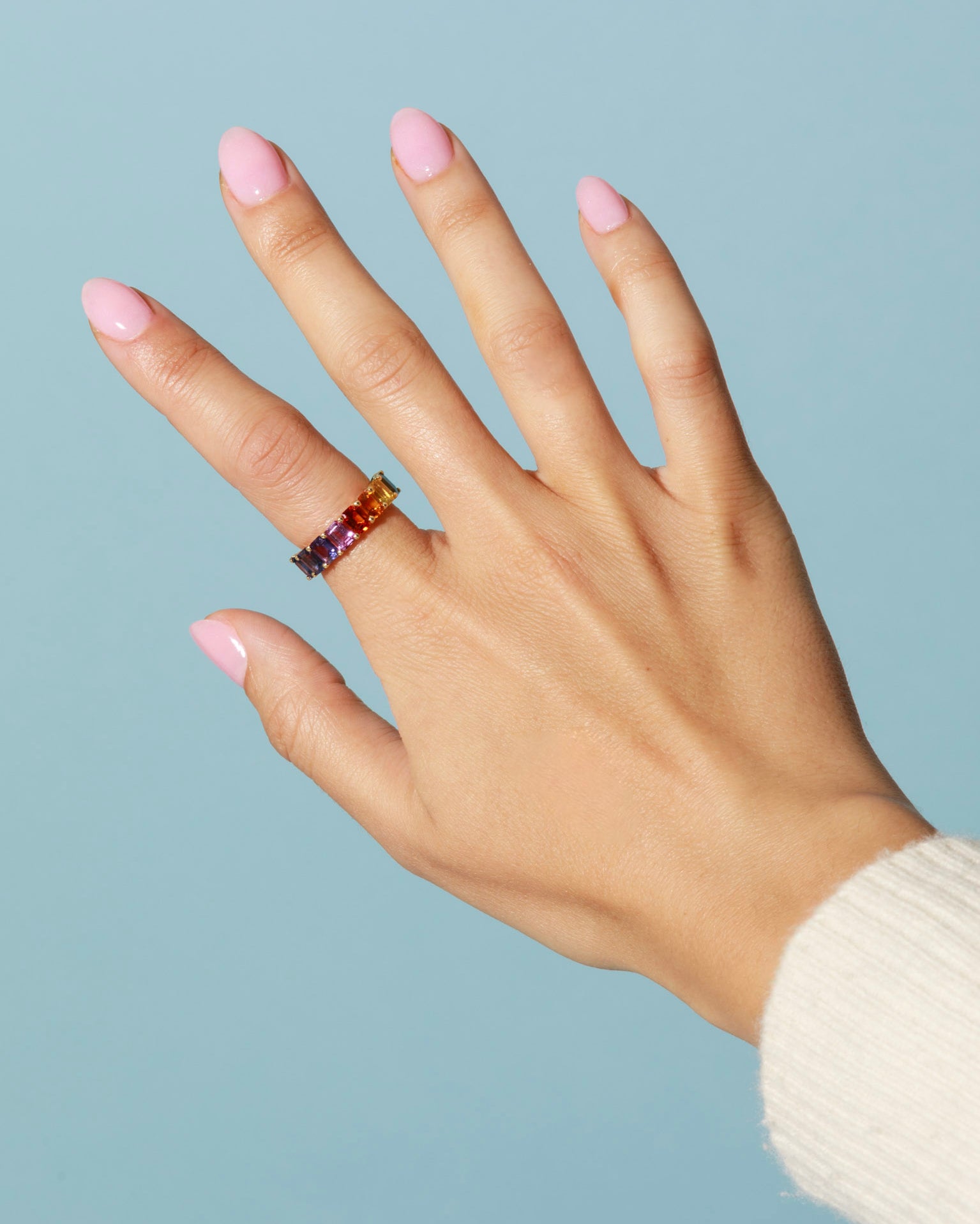 5×4 Emerald Cut Rainbow Sapphire Half Band