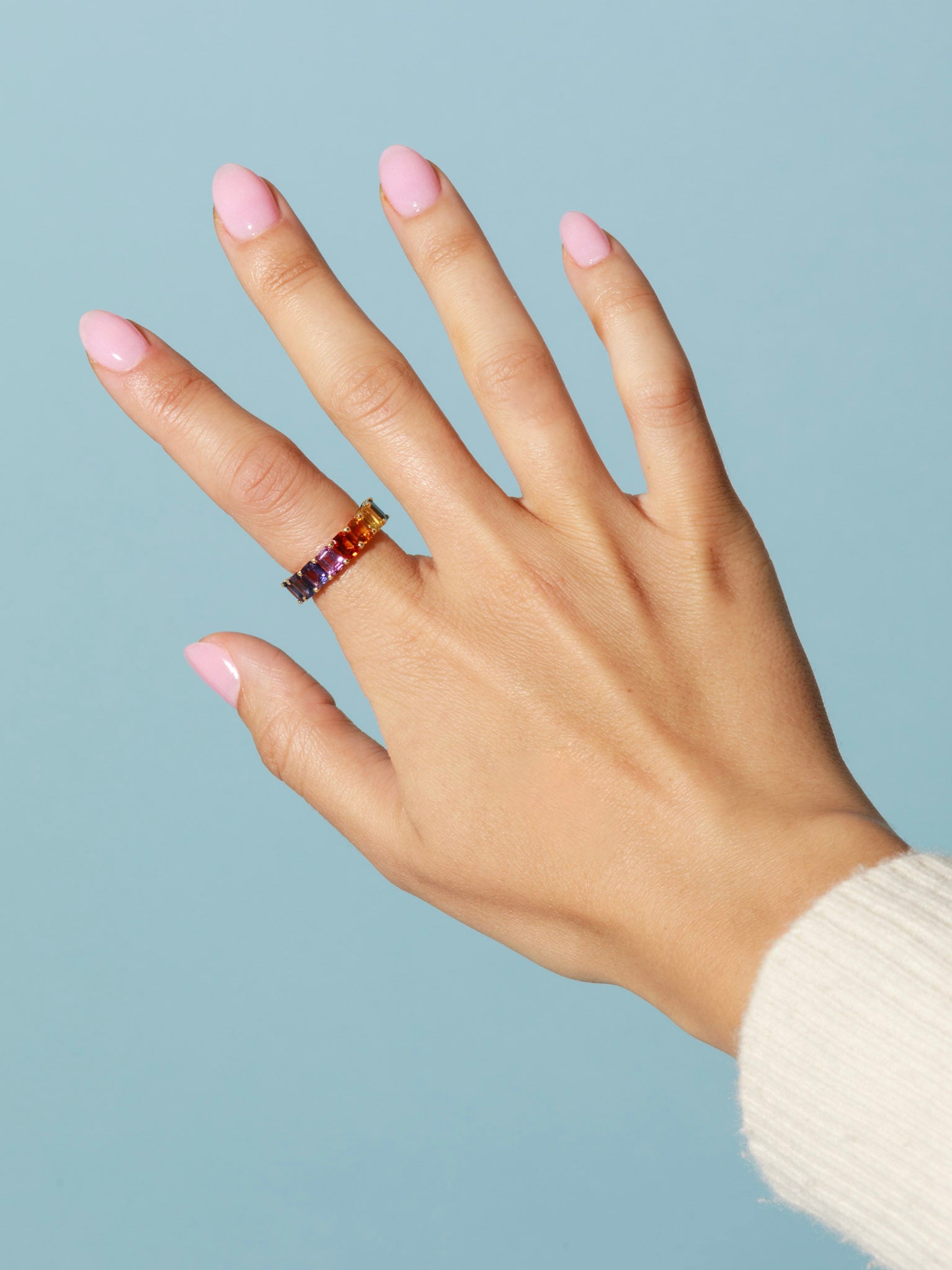 5×4 Emerald Cut Rainbow Sapphire Half Band