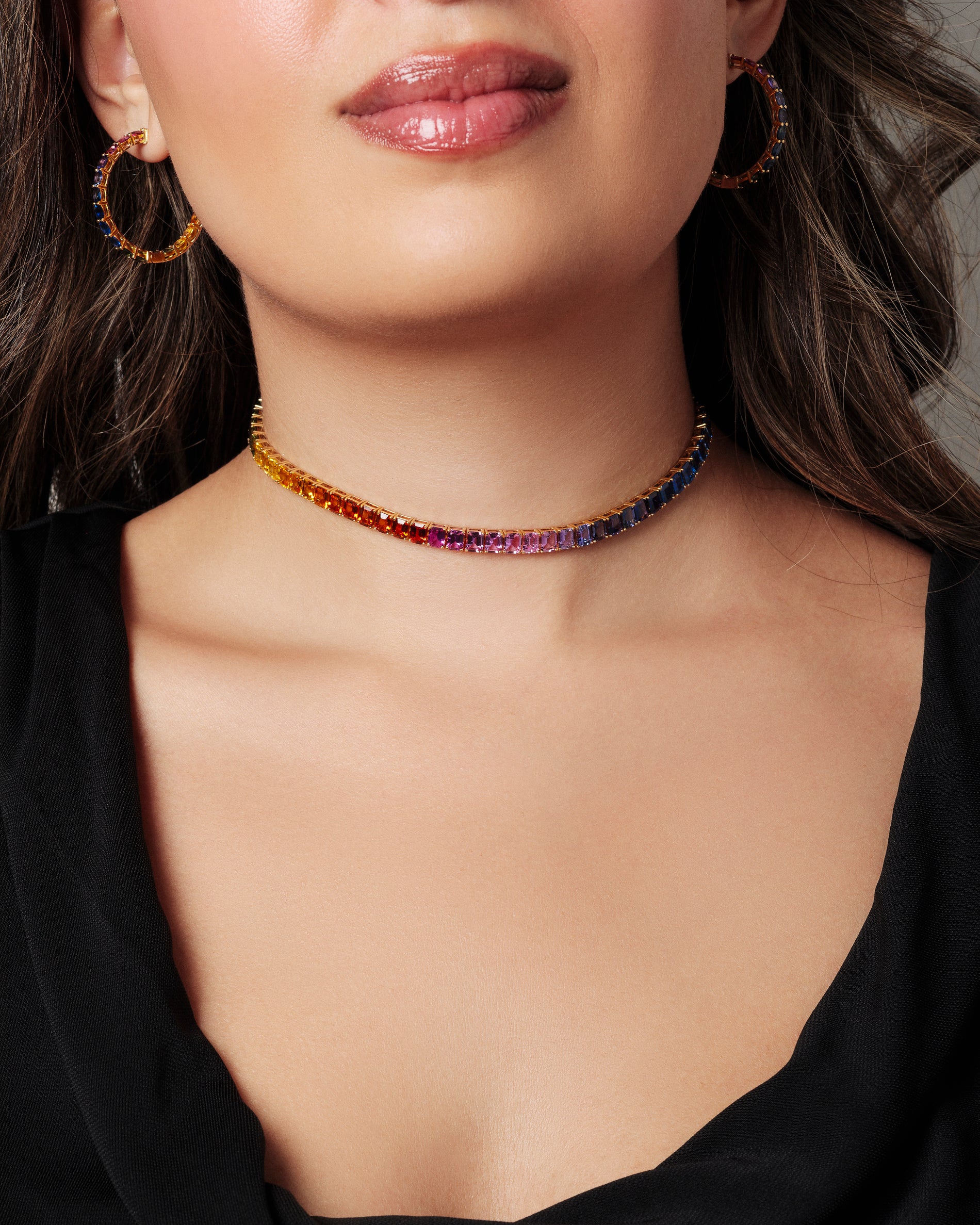 5x4 mm Emerald Cut Rainbow Sapphire Choker