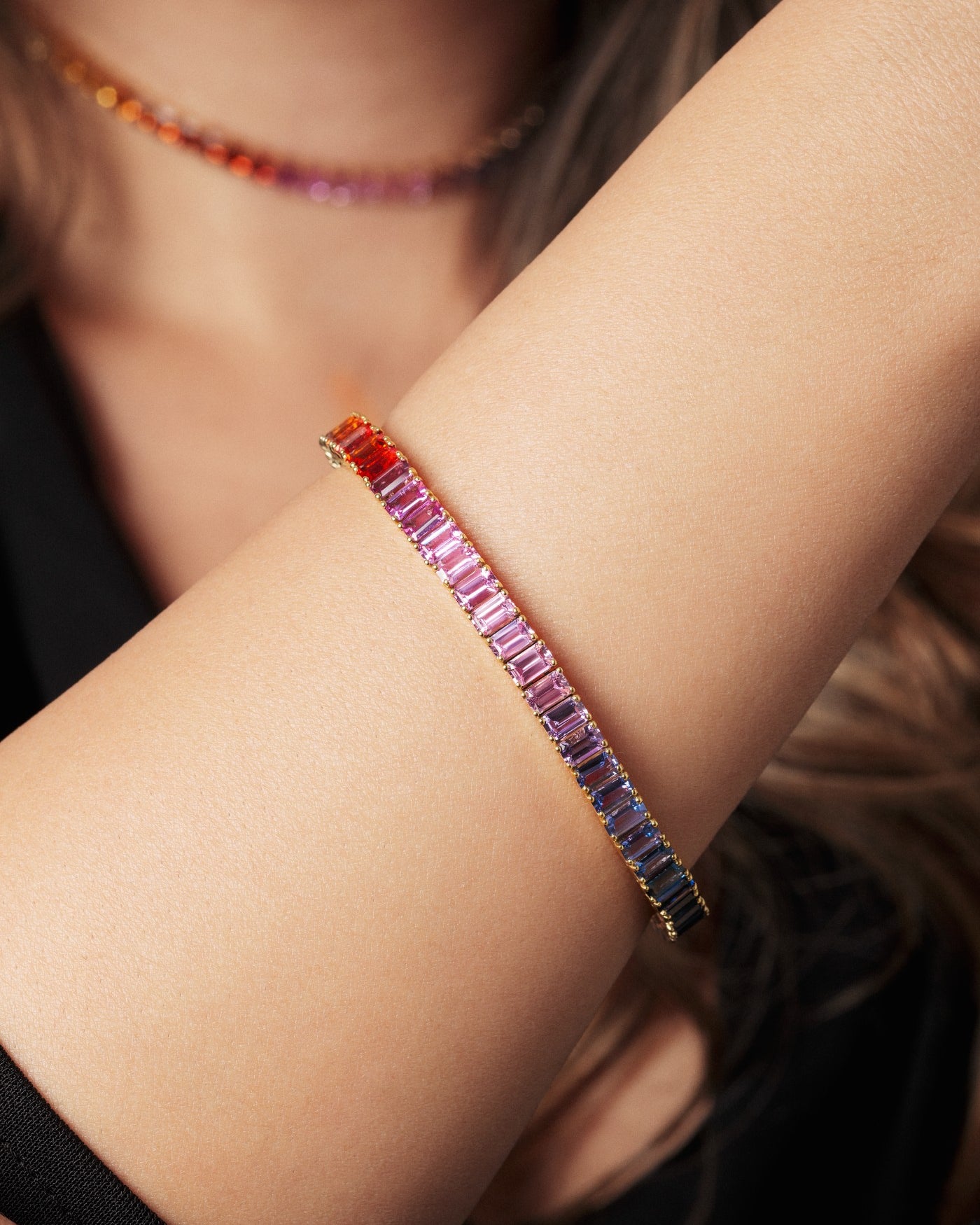 5x3 mm Emerald Cut Rainbow Sapphire Bracelet