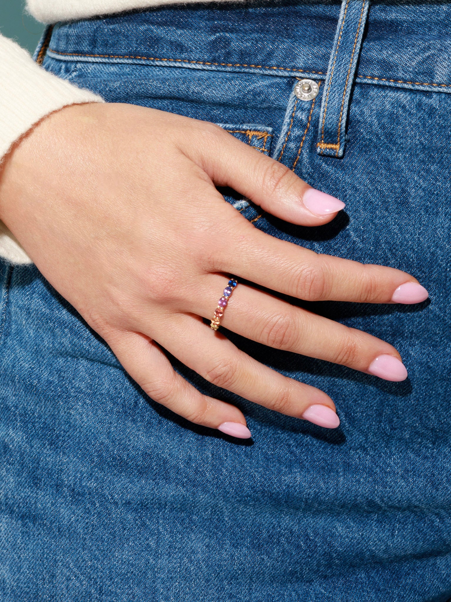 4×3 Oval Rainbow Sapphire Half Band
