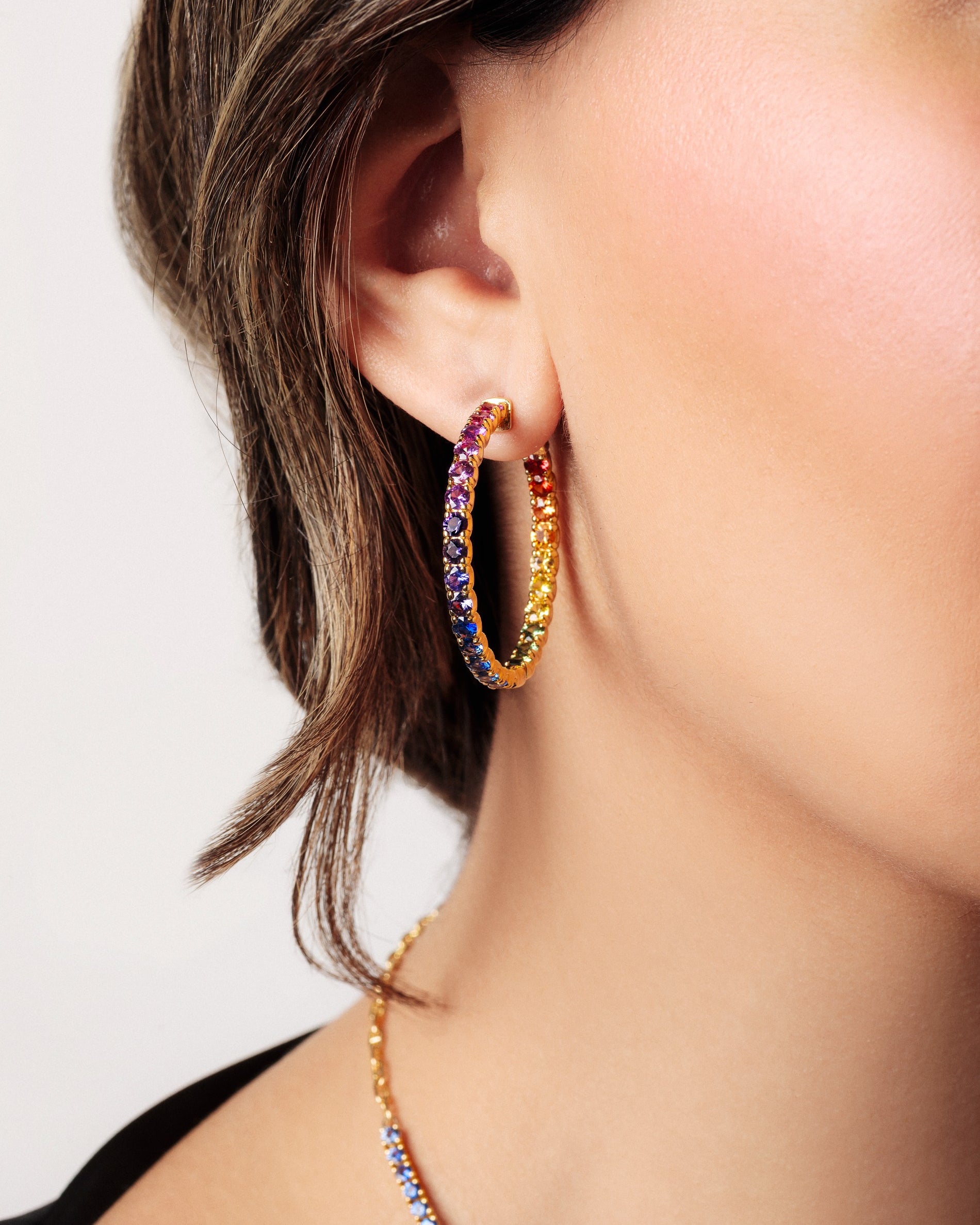 1.25 inch 3 mm Round Rainbow Sapphire Earrings