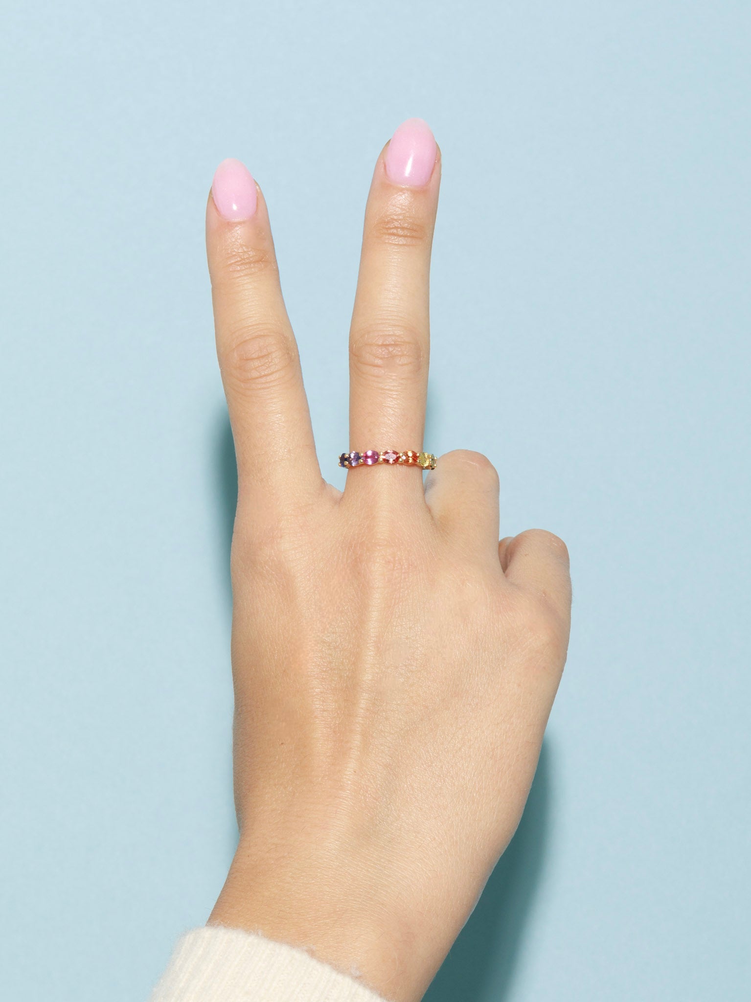 4×3 Oval Rainbow Sapphire Half Band