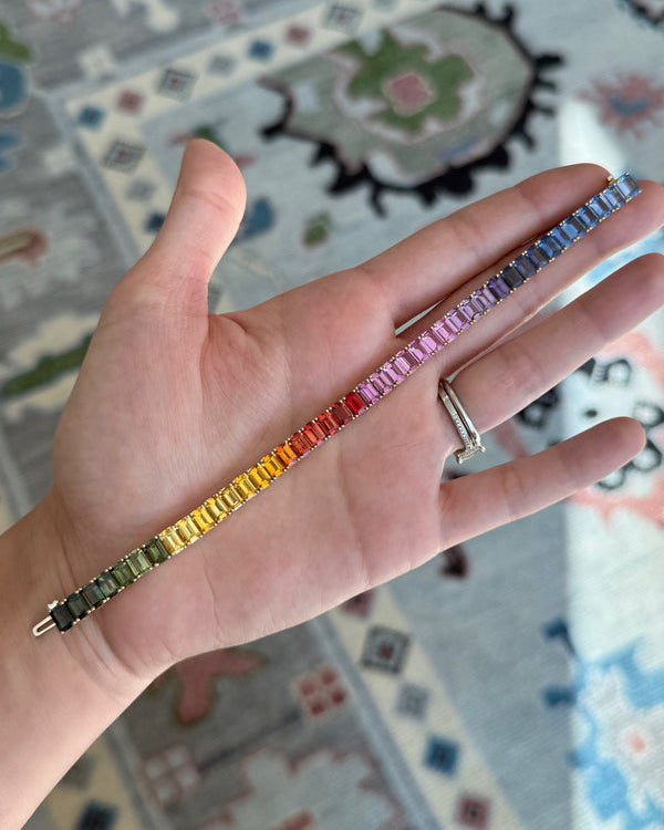 6x4 mm Emerald Cut Rainbow Sapphire Bracelet