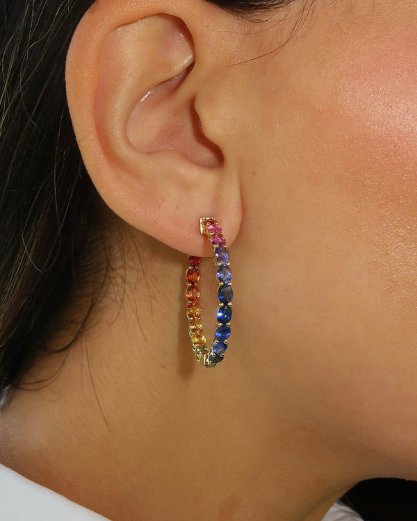 1.25 inch 4 x 3 mm Oval Rainbow Sapphire Earrings