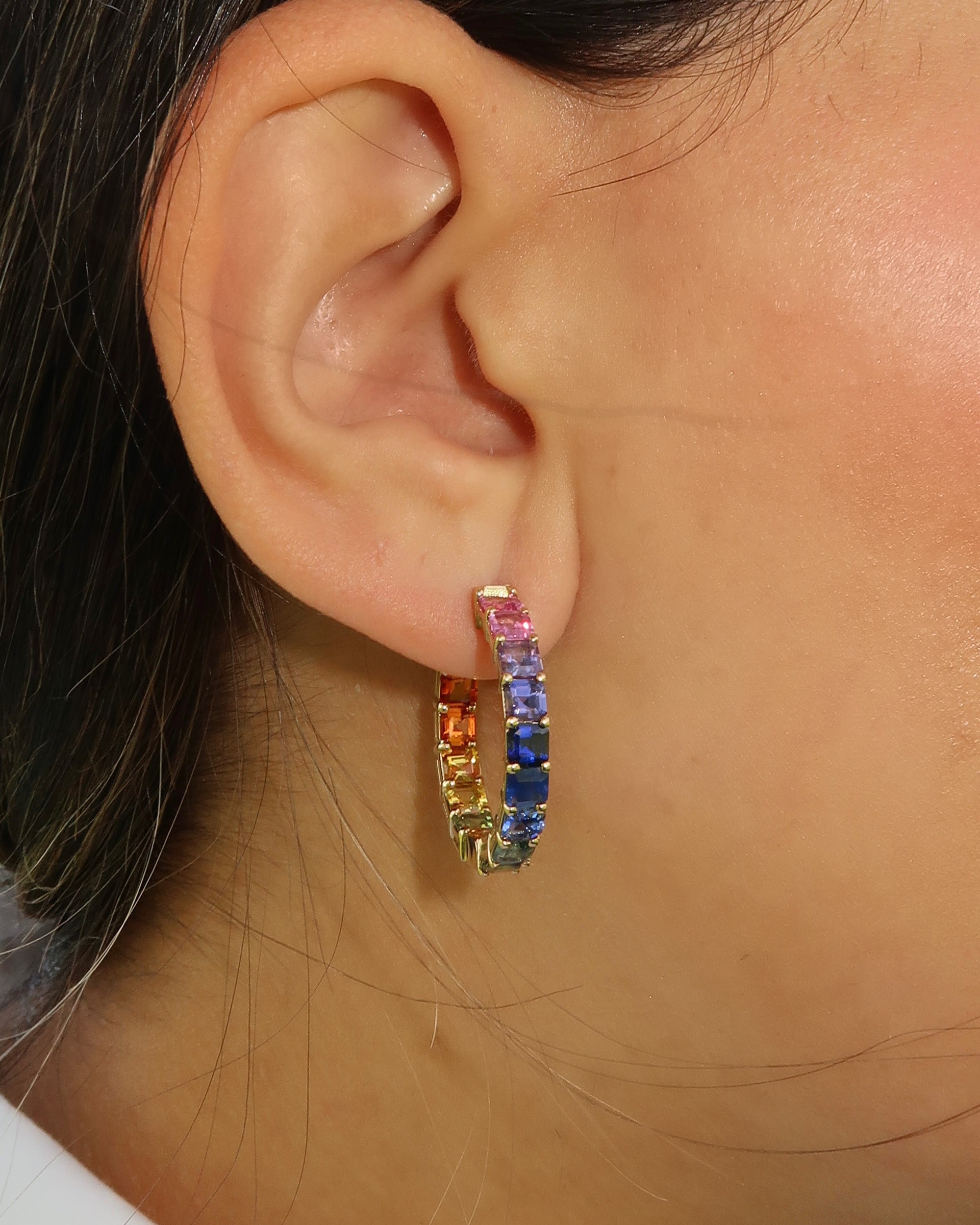 1 inch 3.5 mm Asscher Rainbow Sapphire Earrings