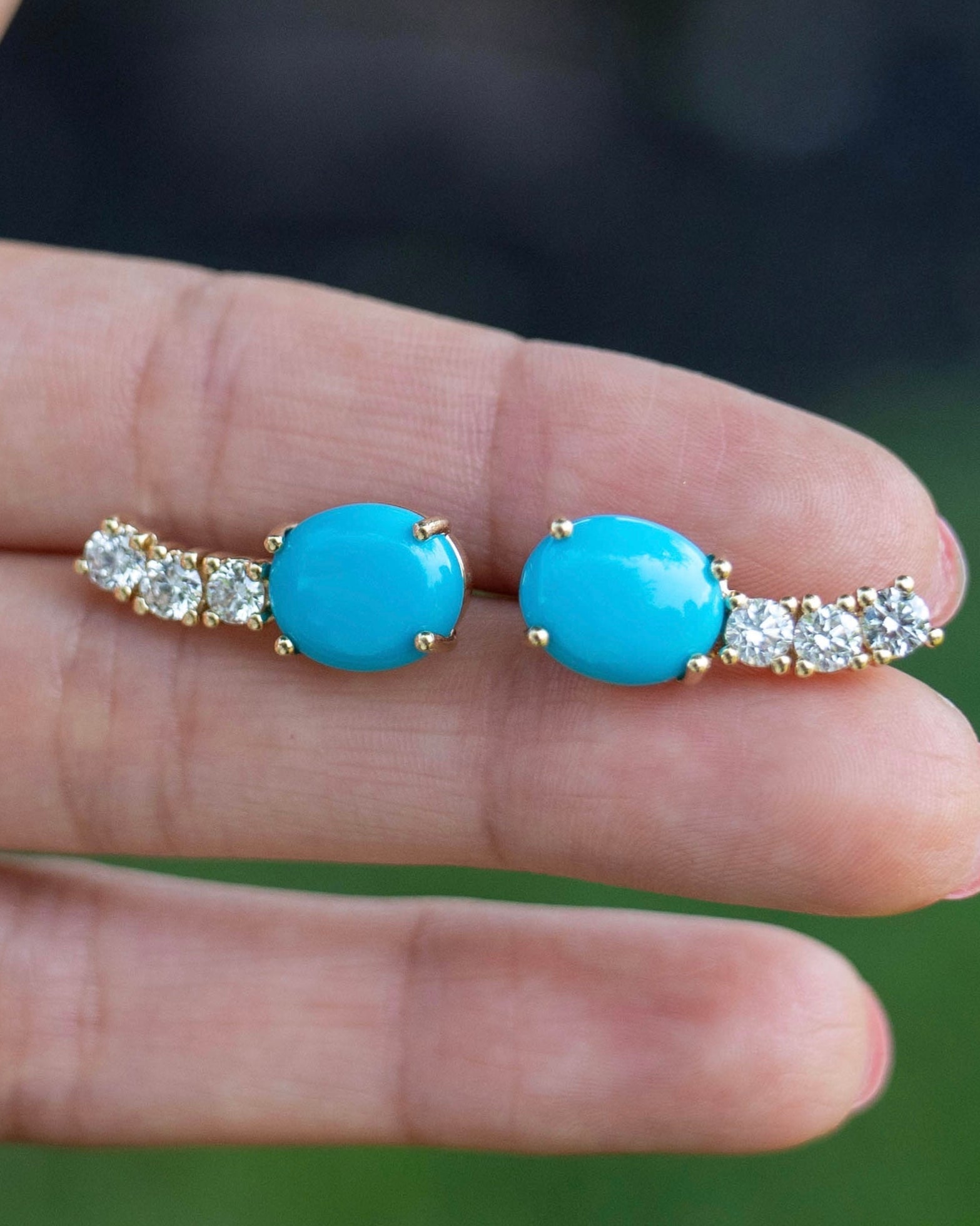 Turquoise & Diamond Ear Climber