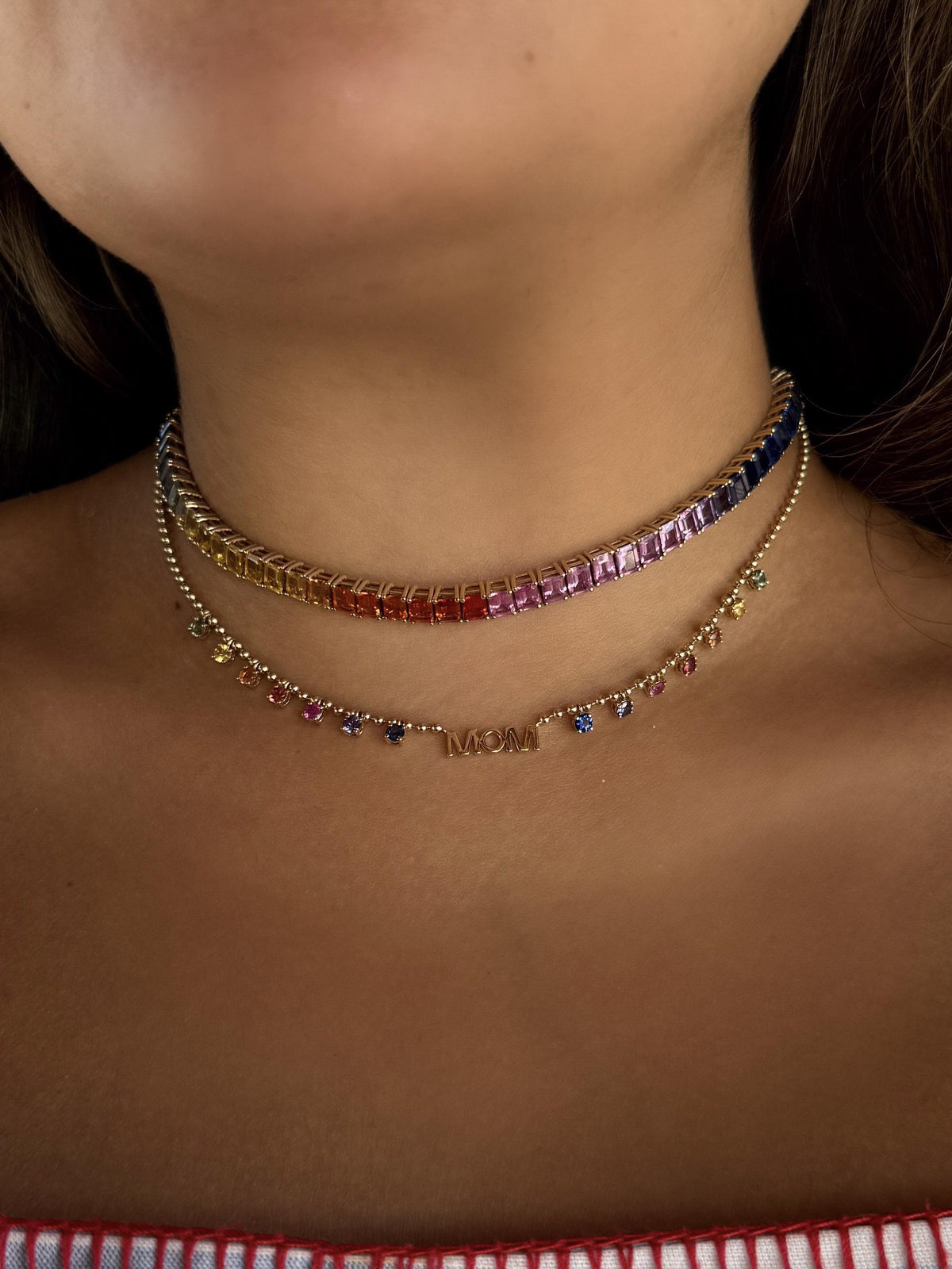 Rainbow Sapphire Mom Necklace